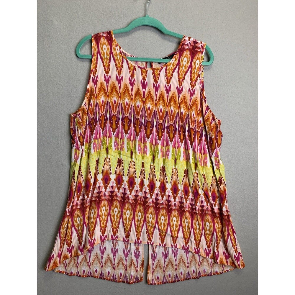 Rose & Olive Top Womens Size 3X Colorful Loud Boho Sleeveless Aztec Hi-Low